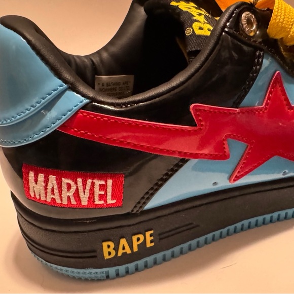 BAPE x Marvel Bapesta Sneakers Size 10 – Rare Collab Blue Red Yellow - Picture 13 of 16